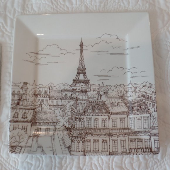 222 Fifth City Scenes Sepia Paris Eiffel Tower dinner/salad/bowl set - Picture 2 of 5